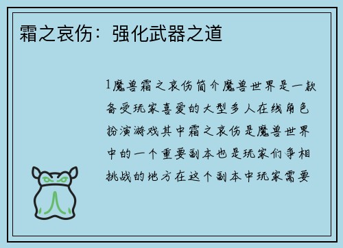 霜之哀伤：强化武器之道